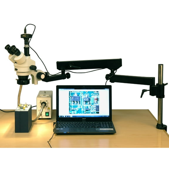 AmScope 3.5X-180X Fiber Ring Articulating Zoom Stereo Microscope + 5MP Digital Camera New