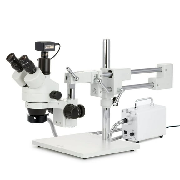 AmScope - 3.5X-180X Simul-Focal Trinocular Boom Stereo Microscope with LED Fiber Optics + 18MP USB 3.0 Camera - SM-4TPZZ-30WR-18M3