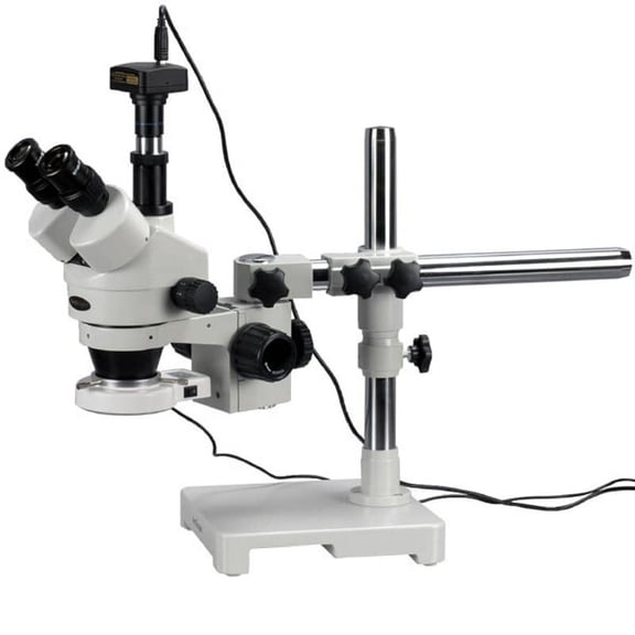 AmScope 3.5X-45X LED Boom Stand Stereo Zoom Microscope + 3MP Camera