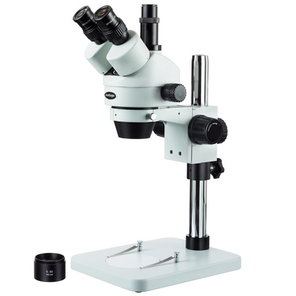 AmScope 3.5X-45X Zoom Trinocular Stereo Microscope with Table Pillar Stand New
