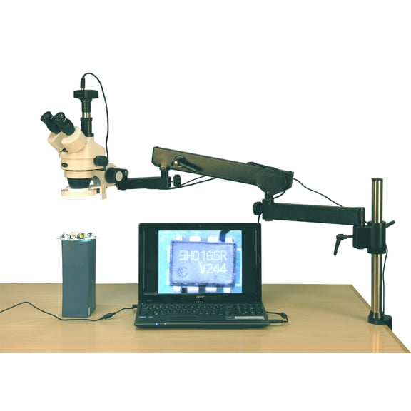 AmScope 3.5X-90X 144-LED Articulating Arm Zoom Stereo Microscope + 5MP Digital Camera New