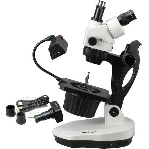 AmScope 3.5X-90X Advanced Jewel Gem Microscope + 5MP Camera New