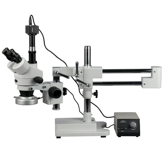 AmScope 3.5X-90X Boom Stand Stereo Microscope w 80-LED Ring Light + 5MP Digital Camera New