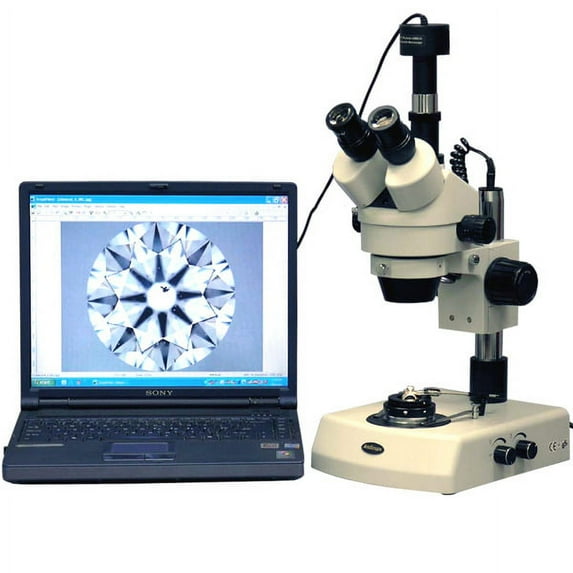 AmScope 3.5X-90X Jewelry Gem Stereo Microscope + Dual Halogen + 1.3MP Camera New