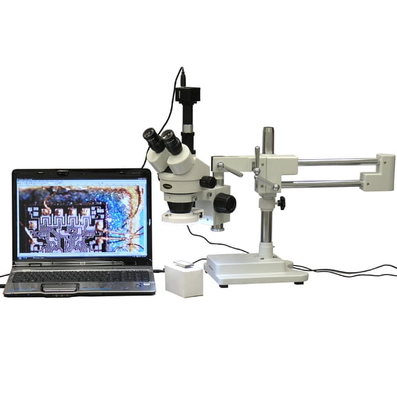 AmScope 3.5X-90X LED Circuit Inspection Trinocular Zoom Stereo Microscope + 3MP Camera New