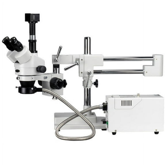 AmScope 3.5X-90X Simul-Focal Trinocular Boom Microscopy System + USB Camera New