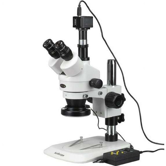 AmScope 3.5X-90X Zoom Stereo Microscope w 5MP Camera + 144-LED 4-Zone Light New
