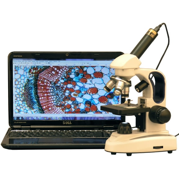 AmScope 40X-1000X Cordless LED Top & Bottom Lights Compound Microscope + 1.3MP Camera New