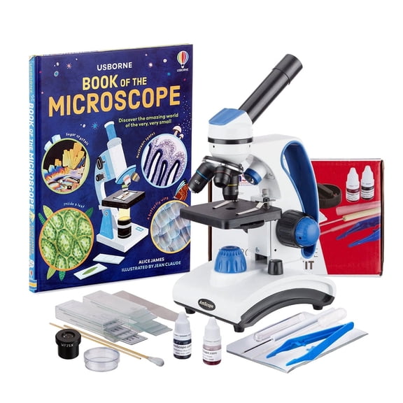 AmScope 40X-1000X Dual Light Glass Lens Metal Frame Student Microscope with Slides, Tools and Book New
