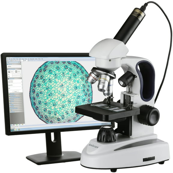 AmScope 40X-1000X Dual-light Metal Frame Glass Optics Digital Student Microscope with USB Camera New