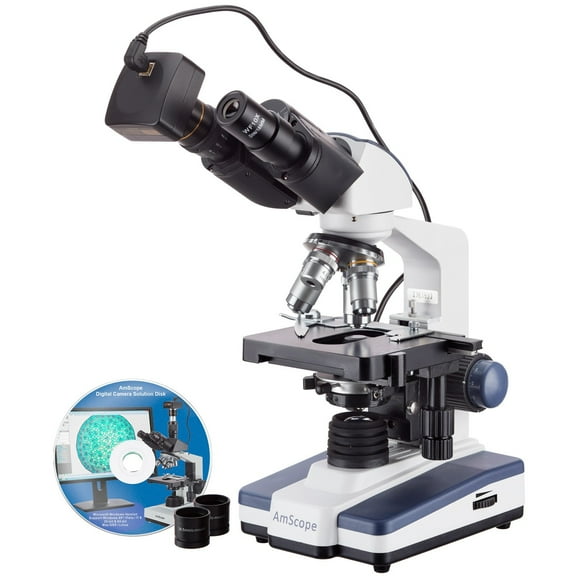 AmScope 40X-1000X LED Lab Binocular Compound Microscope with 3MP Camera