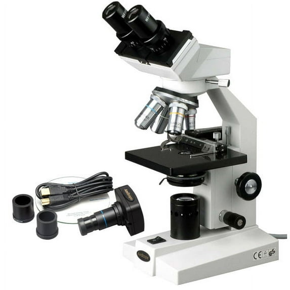 AmScope 40X-2000X Binocular Microscope + 1.3MP Digital Camera + Mech. Stage New