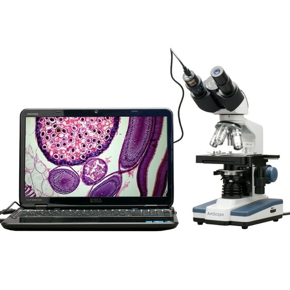 AmScope 40X-2000X LED Lab Binocular Compound Microscope w 3D Stage + 0.3MP USB Digital Camera