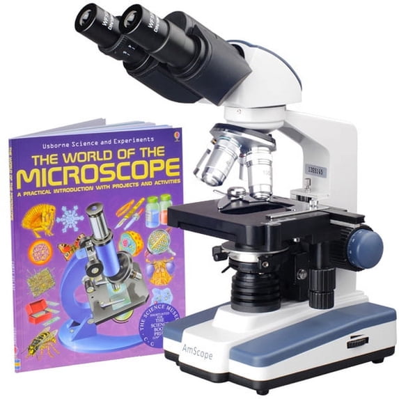 AmScope 40X-2000X LED Lab Binocular Compound Microscope w 3D Stage + Activity Book