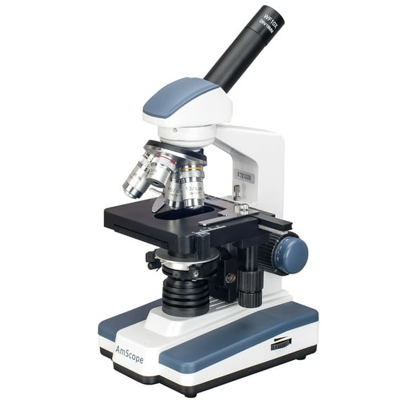 AmScope 40X-2000X LED Monocular Compound Microscope with Double-layer Mechanical Stage New