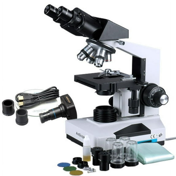 AmScope 40X-2000X Student Binocular Microscope + 5MP Camera New