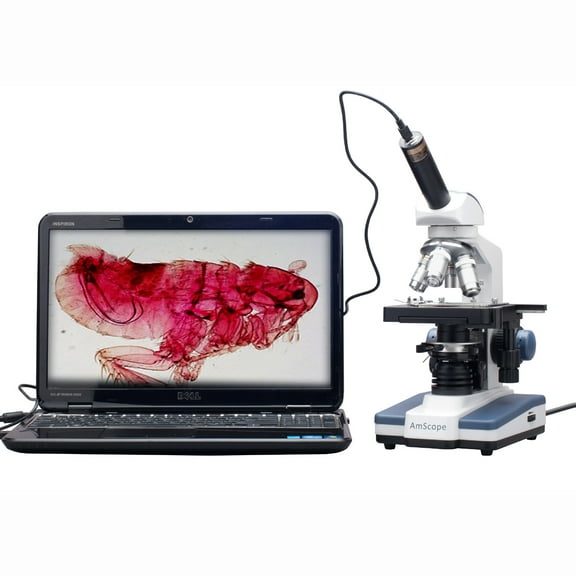AmScope 40X-2500X LED Digital Monocular Compound Microscope w 3D Stage +1.3MP USB Imager New