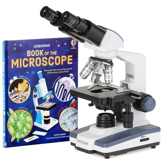 AmScope 40X-2500X LED Lab Binocular Compound Microscope with 3D-Stage + Microscope Book New