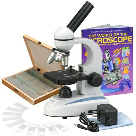 AmScope  40x-1000x Microscope with 100 Specimen Slides and Microscope Book