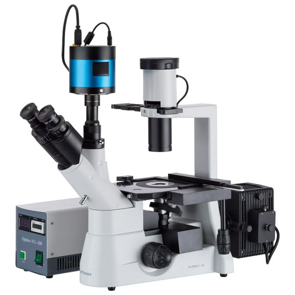 AmScope 40x-400x Inverted Plan Fluorescence Microscope + CCD Low-light Camera New
