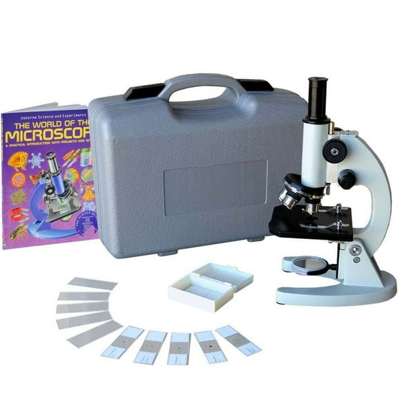 AmScope 40x-640x Student Metal Compound Microscope with ABS Case and 10-piece Specimens and Book