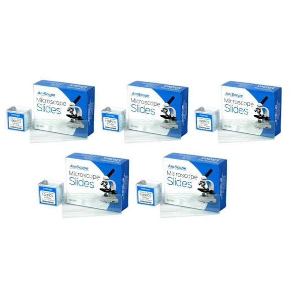 AmScope 5-Pack of 50 Microscope Slides + 5 X 100 Square Coverslips Clean Glass