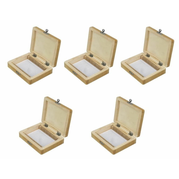 AmScope 5-Pack of Wooden Holding Boxes for Microscope Slides - Each Holds 25pcs