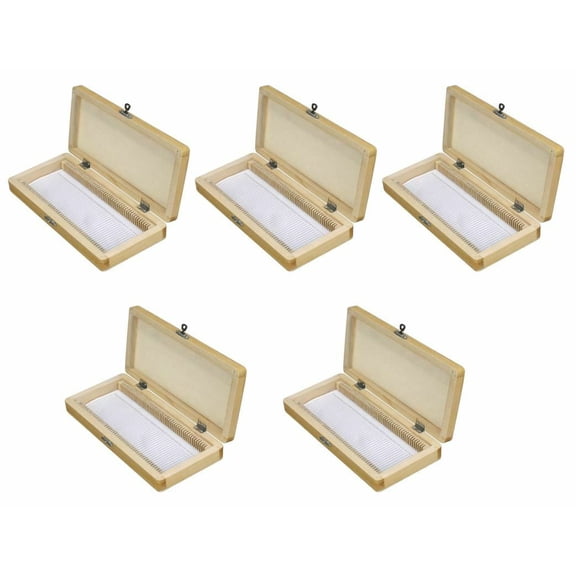 AmScope 5-Pack of Wooden Holding Boxes for Microscope Slides - Each Holds 50 Slides