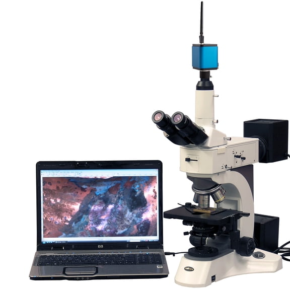 AmScope 50X-2500X Darkfield Polarizing Metallurgical Microscope + HD WiFi Camera New