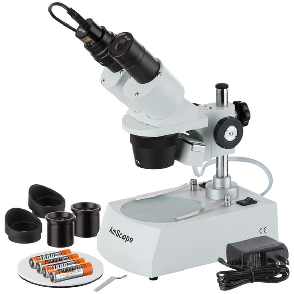 AmScope 5X-10X-15X-30X Cordless LED Stereo Microscope + Camera New