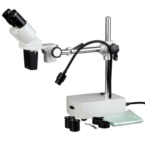 AmScope 5x-10x Binocular Boom Arm Stereo Microscope with Light