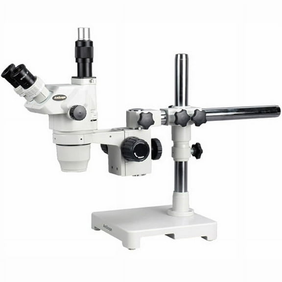AmScope 6.7X-45X Ultimate Trinocular Zoom Microscope on Single-Arm Boom Stand New