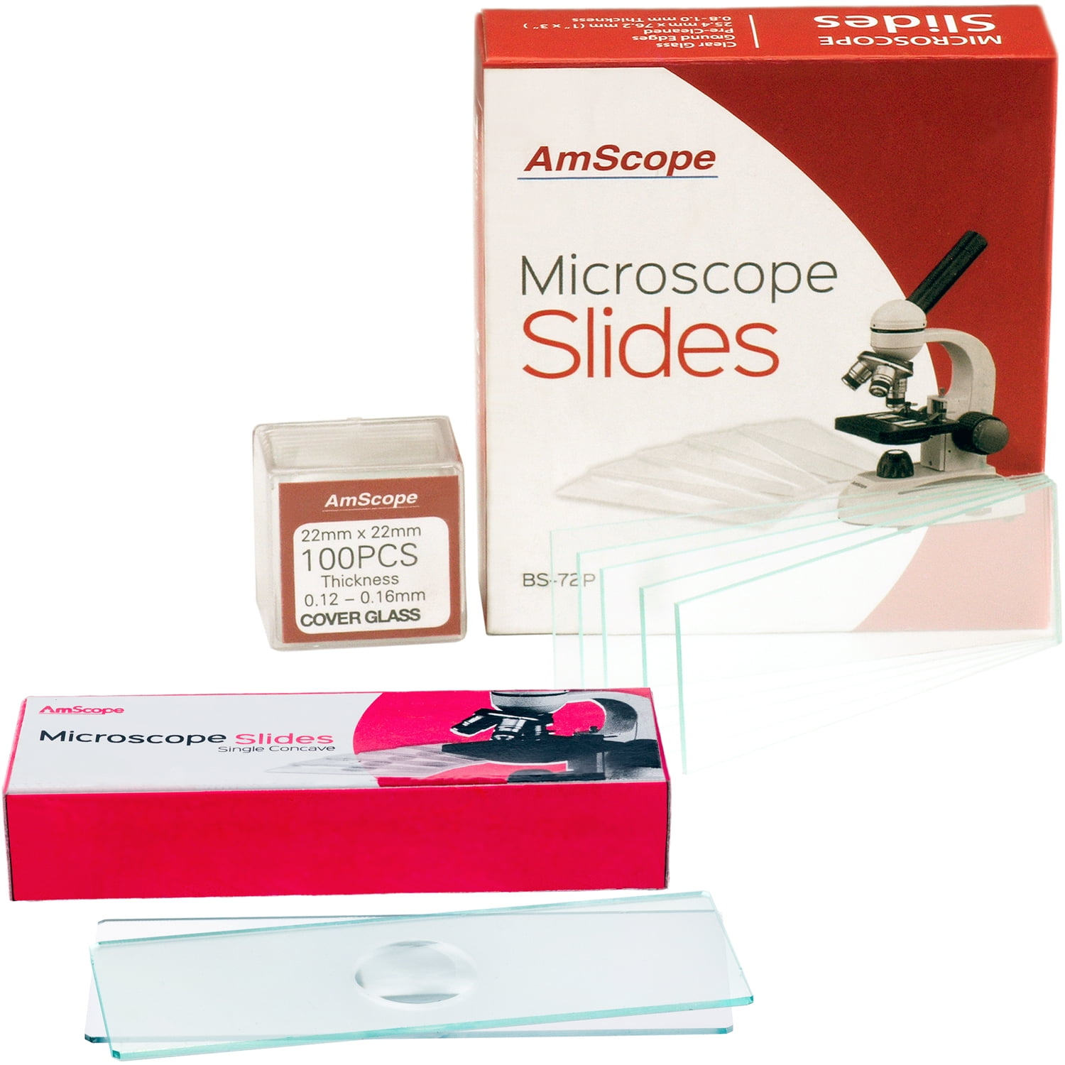 AmScope 72 PreCleaned Blank Plate Microscope Slides and 12 Single