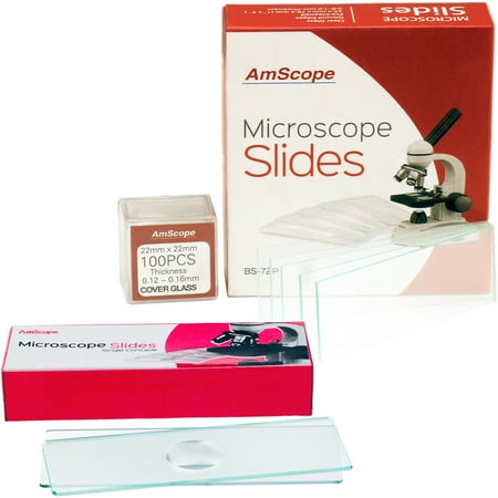 AmScope 72 Pre-Cleaned Blank Plate Microscope Slides and 12 Single Depression Concave Slides Plus 100 Coverslips