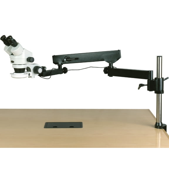 AmScope 7X-45X Binocular Articulating Arm Pillar Clamp 144-LED Zoom Stereo Microscope New