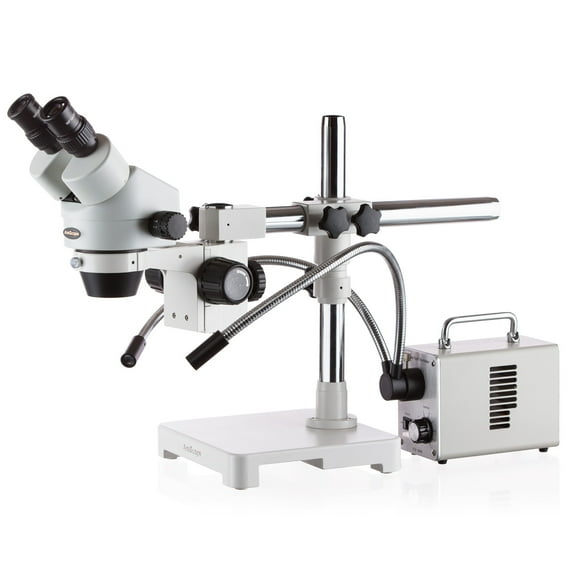 AmScope 7X-45X Binocular Stereo Microscope with LED Illuminator and Dual Gooseneck Fiber Optics New