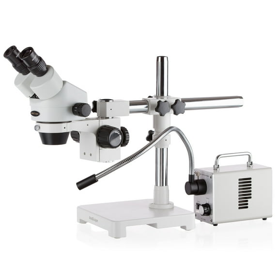 AmScope 7X-45X Binocular Stereo Microscope with LED Illuminator and Single Fiber-Optic Gooseneck New