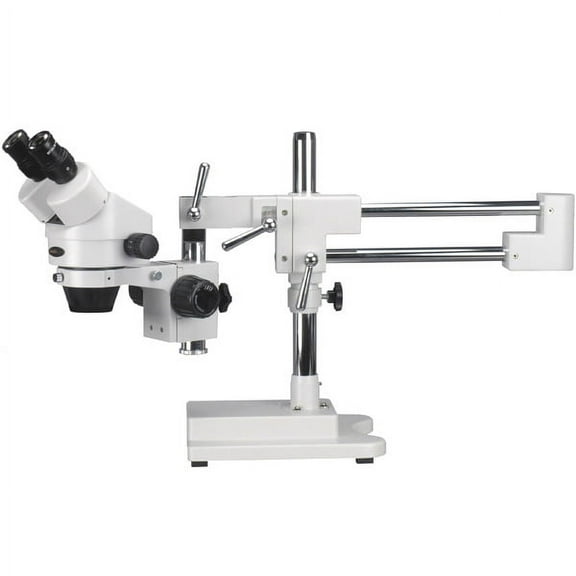 AmScope 7X-45X Binocular Stereo Zoom Microscope with Double Arm Boom Stand New