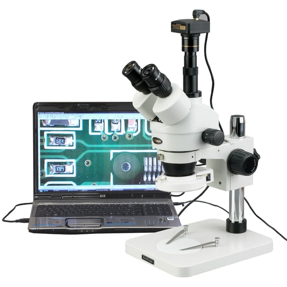 AmScope 7X-45X Dissecting Circuit 144-LED Zoom Stereo Microscope + 1.3MP Digital Camera New
