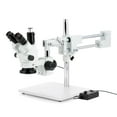 thumbnail image 1 of AmScope - 7X-45X Simul-Focal Stereo Zoom Microscope on Boom Stand with 144 LED Ring Light - SM-4NTP-144, 1 of 5