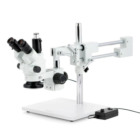 AmScope - 7X-45X Simul-Focal Stereo Zoom Microscope on Boom Stand with 144 LED Ring Light - SM-4NTP-144