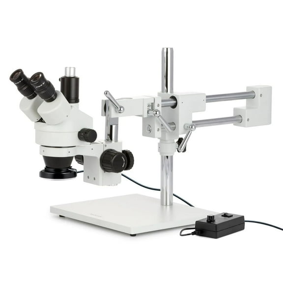 AmScope - 7X-45X Simul-Focal Stereo Zoom Microscope on Dual Arm Boom Stand + 144-LED Ring Light - SM-4TP-144
