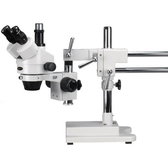 AmScope 7X-45X Simul-Focal Stereo Zoom Microscope on Dual Arm Boom Stand