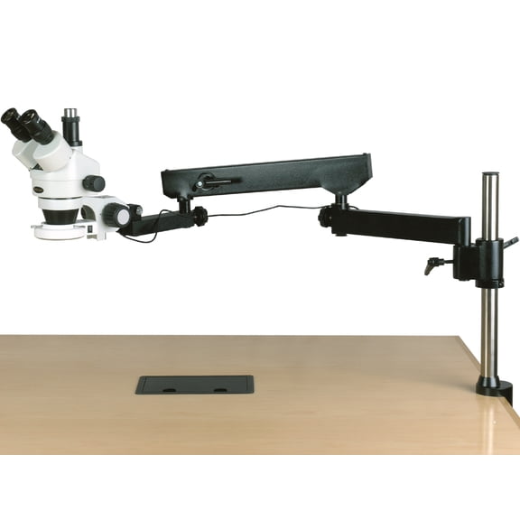 AmScope 7X-45X Trinocular Articulating Arm Pillar Clamp 144-LED Zoom Stereo Microscope New