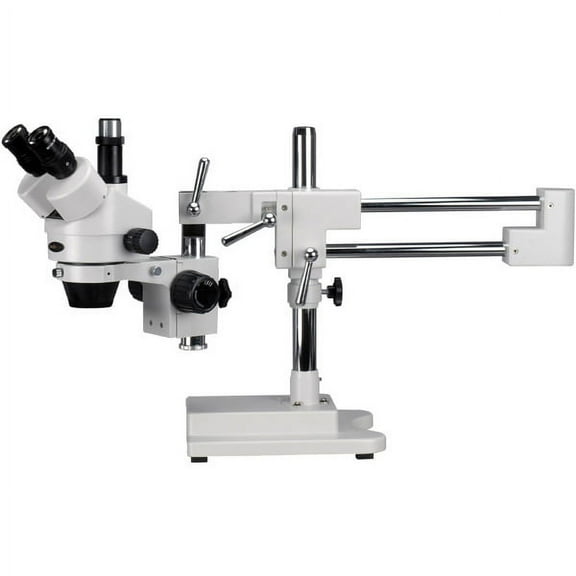 AmScope 7X-45X Trinocular Stereo Zoom Microscope with Double Arm Boom Stand New
