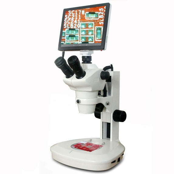 AmScope 8X-50X Track Stand LED Light Stereo Zoom Parfocal Trinocular TouchPad Microscope New