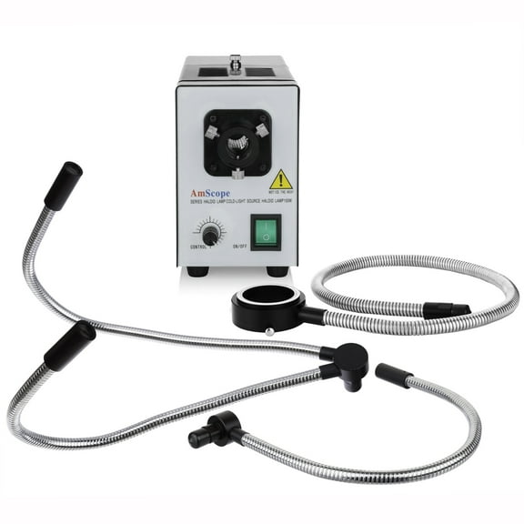 AmScope Fiber Optic Light Microscope Illuminator 150W Ring Double & Single Gooseneck Lights New