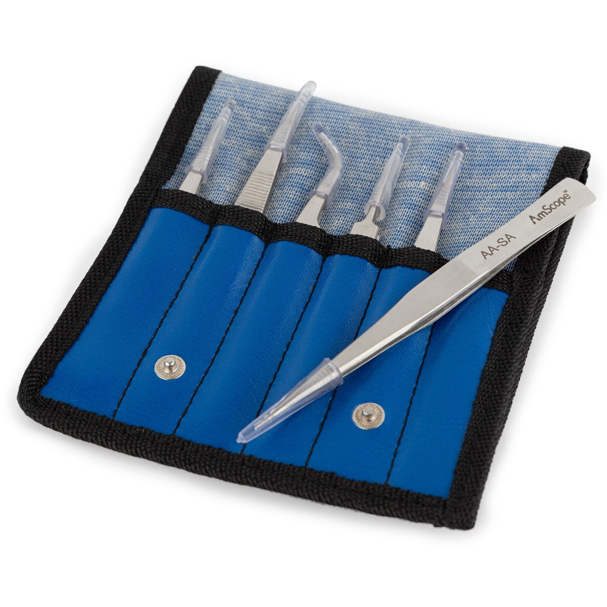 AmScope General Purpose Tweezers, 6 Piece Set in Vinyl Pouch