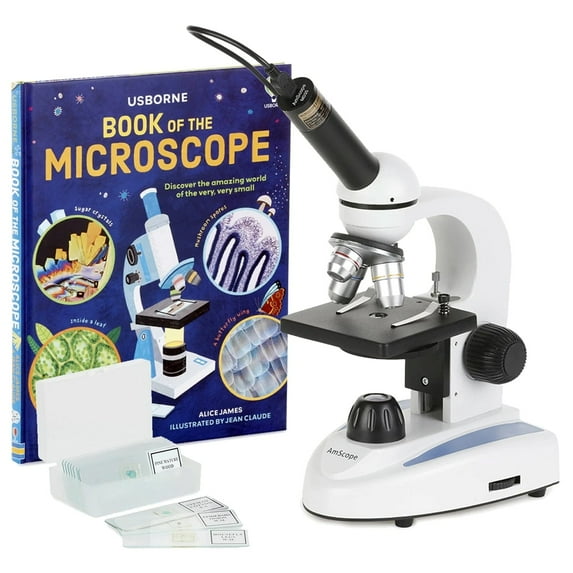 AmScope M149C-PB10-WM-E Digital Compound Monocular Microscope, WF10x and WF25x Eyepieces, 40x-1000x Magnification, LED Illumination, Brightfield, Single-Lens Condenser, Plain Stage, 110V