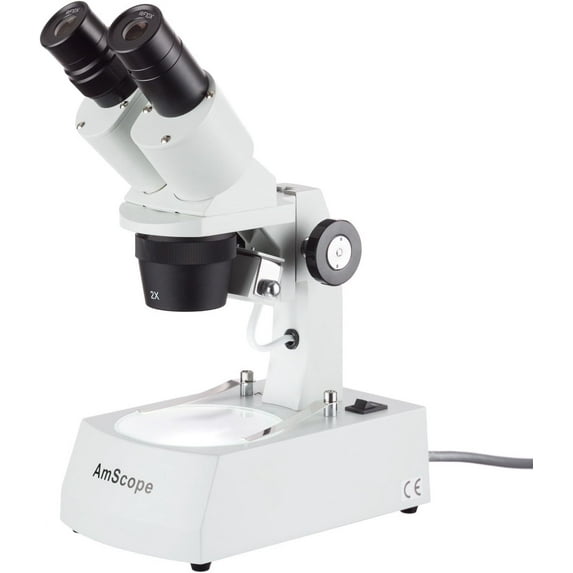 AmScope SE306R-AZ Forward-Mounted Binocular Stereo Microscope, WF10x and WF20x Eyepieces, 20X/40X/80X Magnification, 2X and 4X Objectives, Reversible Black/White Stage Plate, Arm Stand, 120V